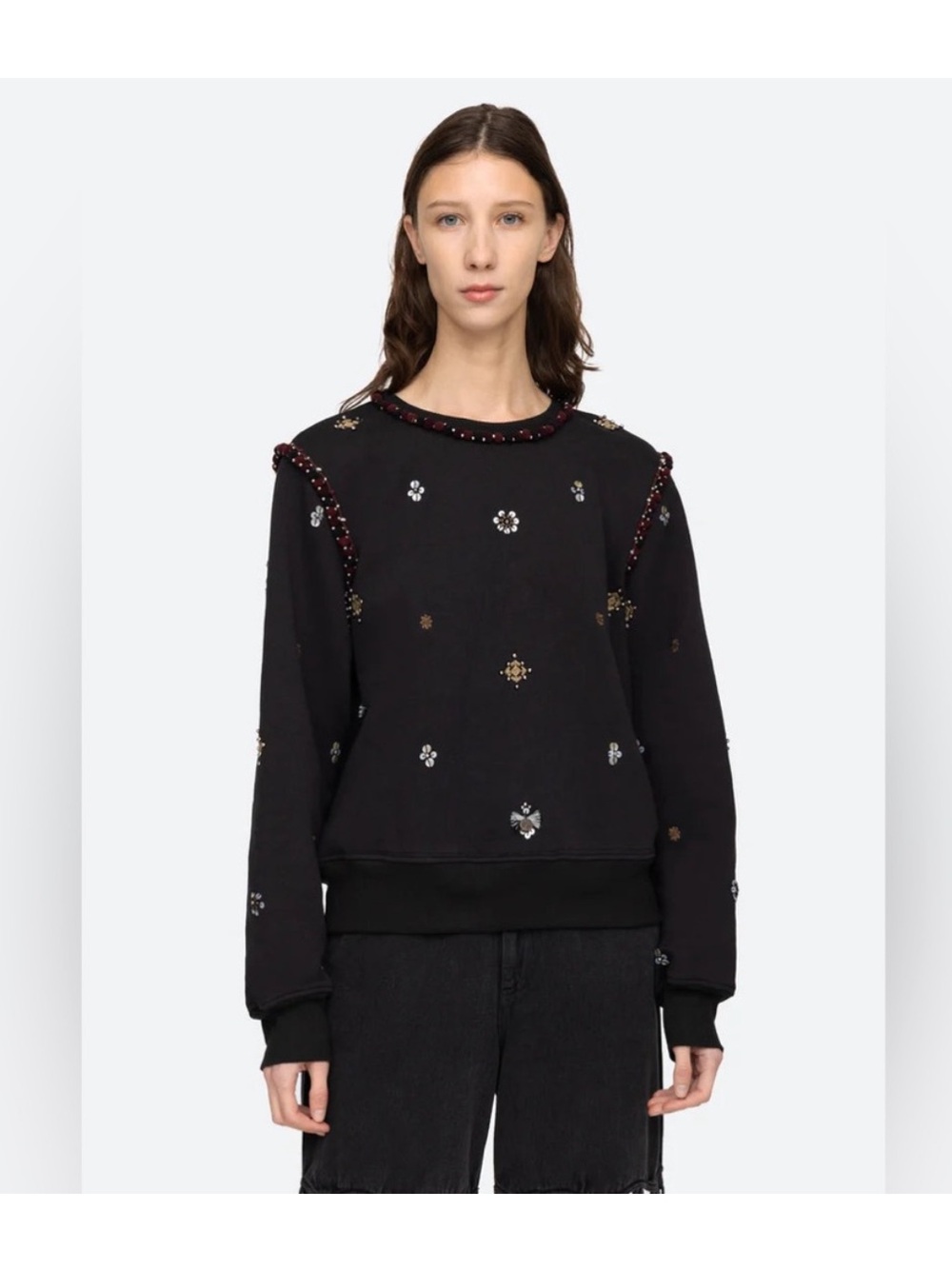 Sea New York Black Embellished Crewneck Sweatshirt